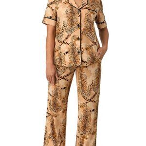 Women's Notch Collar Tan (Leopard) Pajama Set